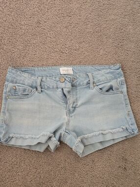 Celebrity Pink Light Blue Frayed Hem Denim Shorts